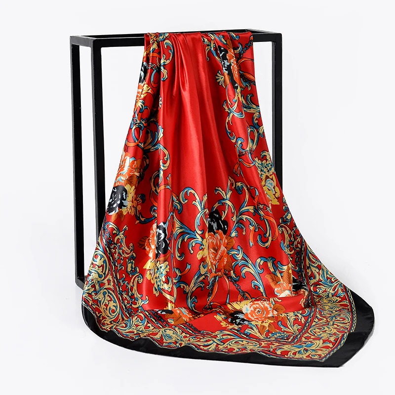 Хиджаб шарф женский модный принт платок 2018 новый роскошный бренд атласный фуляр
