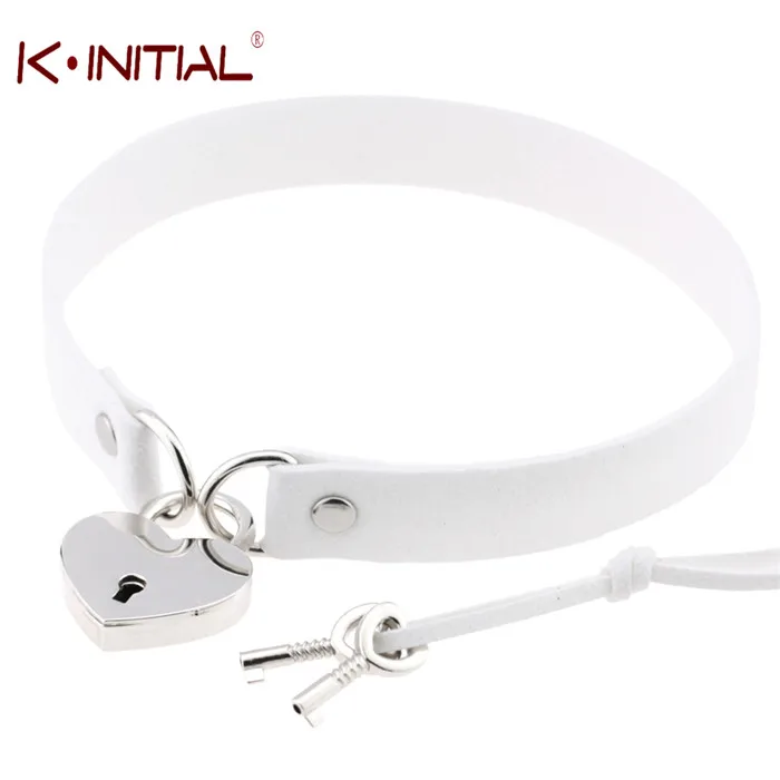 Kinitial Готический Панк Ожерелье Стиль Многоцветный Сердце с Замком Кулон PU Leather Choker Воротник Chocker Ожерелье для Женщин Подарок - Окраска металла: Покрытие антикварным серебром
