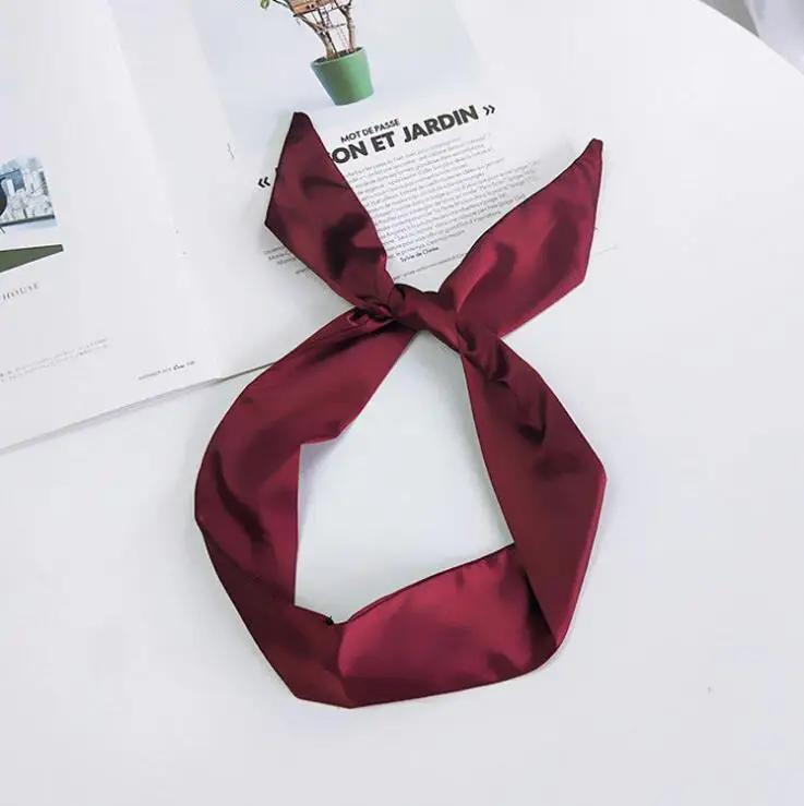 2 Wine Red Модные женские повязки на голову с железной проволокой внутри, зеленые разноцветные аксессуары для волос с бантом для девочек, самодельные галстуки с кроличьими ушками, головные повязки, шарфы - Цвет: 2 Wine Red
