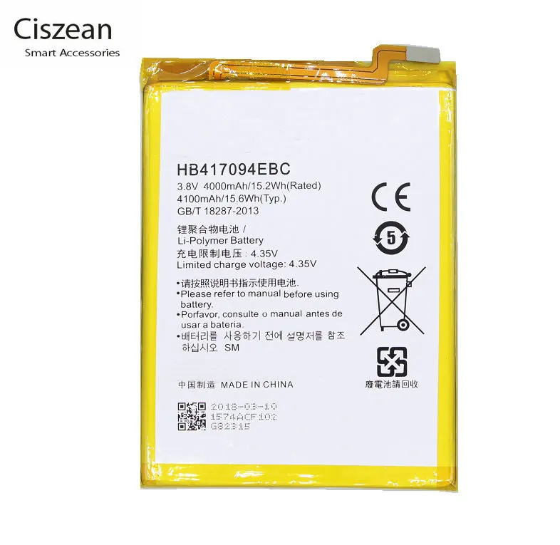 Ciszean 1x новый 3 8 V 4000mAh HB417094EBC телефонный Сменный аккумулятор для Huawei Ascend Mate 7 MT7 TL00 TL10