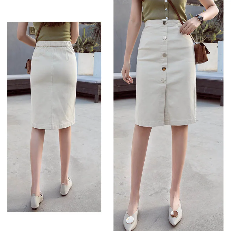 NORMOV Fashion Women High Waist Single Breasted Jean Skirt Streetwear Skinny Female Pencil Skirt White Pockets Denim Skirt