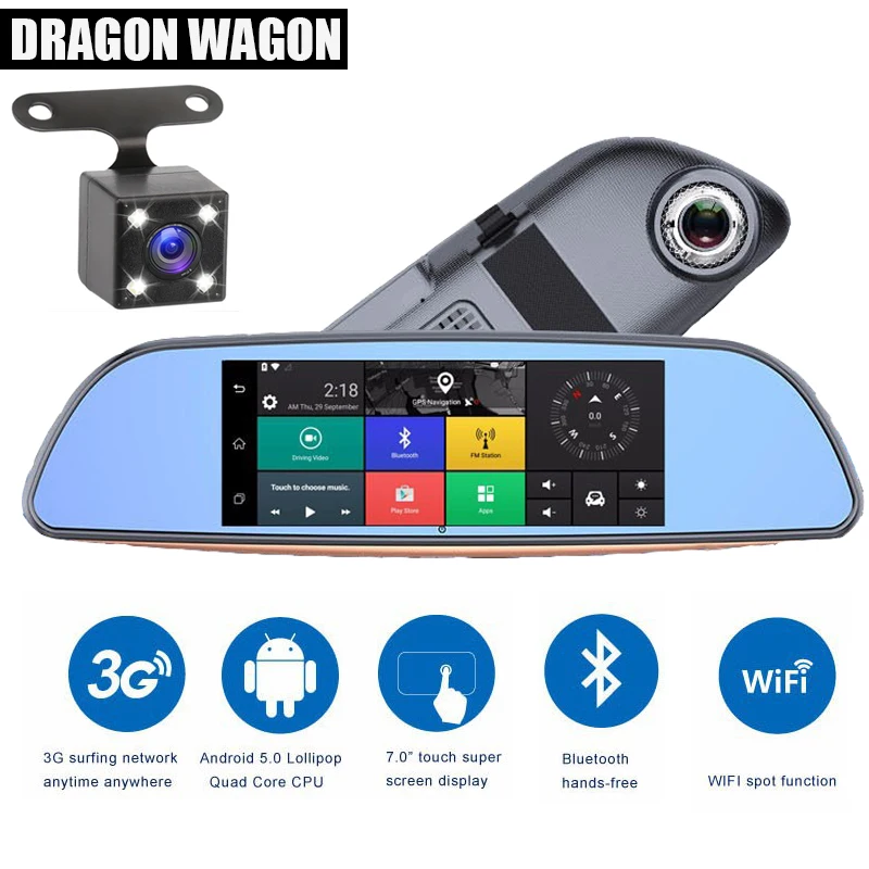 Двойной объектив камеры Full HD 1080 P Dash Cam 7 &quotАвтомобильный видеорегистратор 3g Wifi