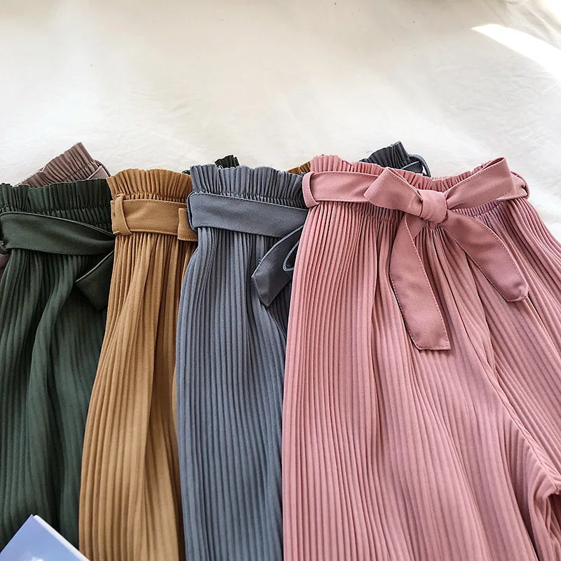 2019 корейские брюки женские спортивные плиссированные широкие Pantalon Chic Свободные