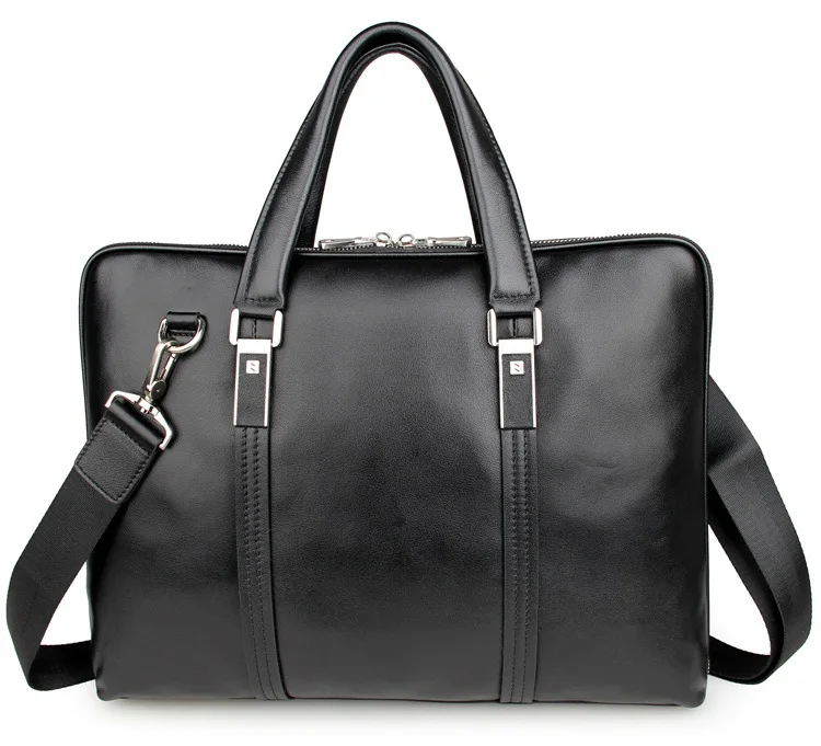 

15" Laptop Briefcase Handbags Real Leather Man 2018 Business Black Fashion Vintage Casual Big Shoulder Crossbody Messenger Bags