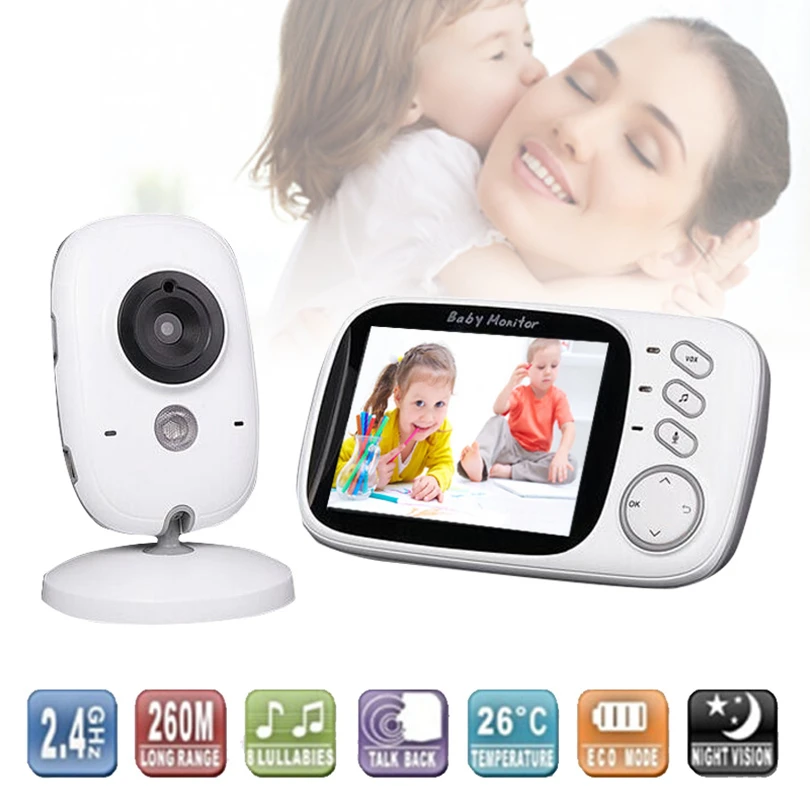 Wireless Video Color Baby Monitor with 3.2Inches LCD 2 Way Audio Talk Night Vision Surveillance Security Camera Babysitter