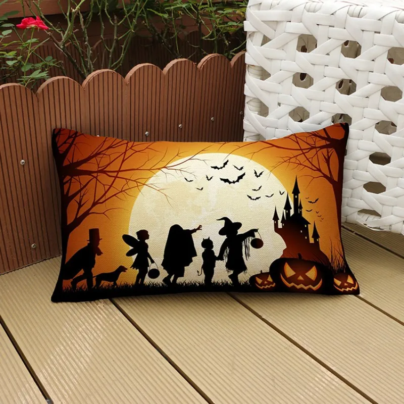 Прямоугольная поясничная подушка для Хэллоуина с тыквой лицом чехол наволочка