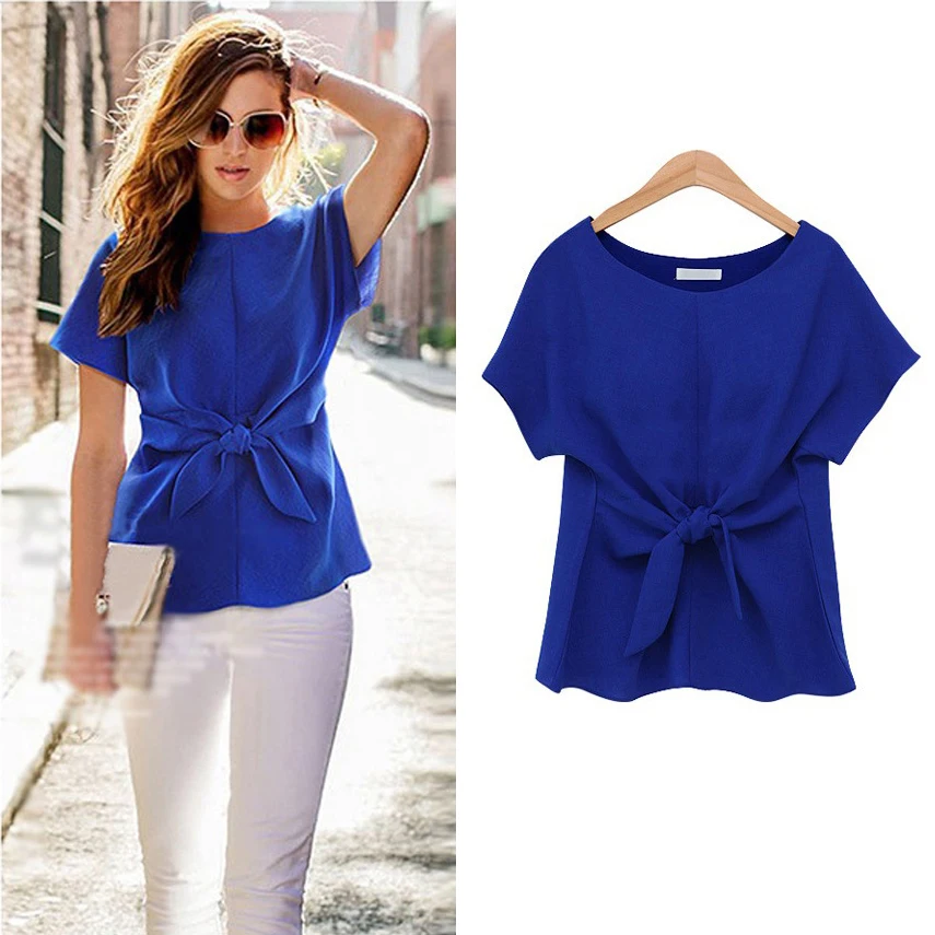 

2019 fashion shirts women tops kimono Bowknot blouses O-neck short sleeve shirts chiffon casual vintage plus size women blouses