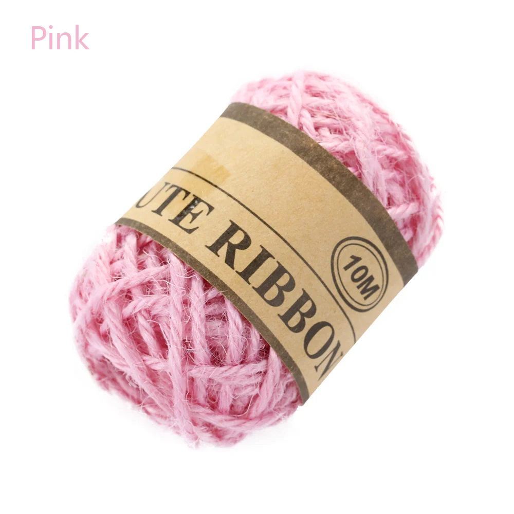 pink 10 м* 1 мм натуральный джутовый шпагат DIY веревочный шнур пеньковые веревки веревка деревенская упаковка струна Свадебная домашняя Текстильная Одежда украшение ремесло - Цвет: pink