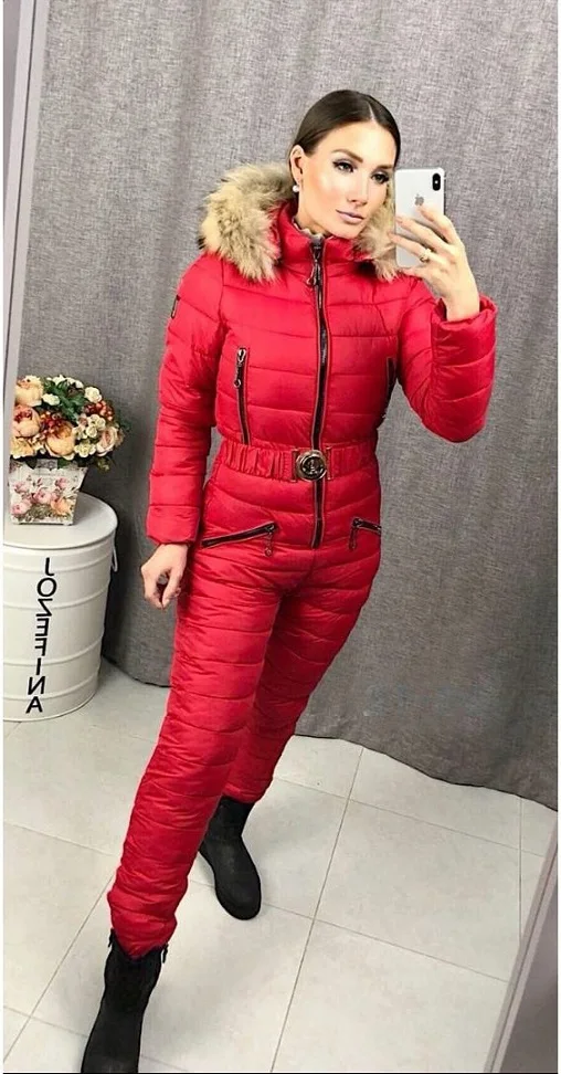 Красный Женские лыжные костюмы, женский цельный лыжный комбинезон, дышащая куртка для сноуборда, лыжные штаны, комплекты, боди, уличная теплая одежда - Цвет: Красный