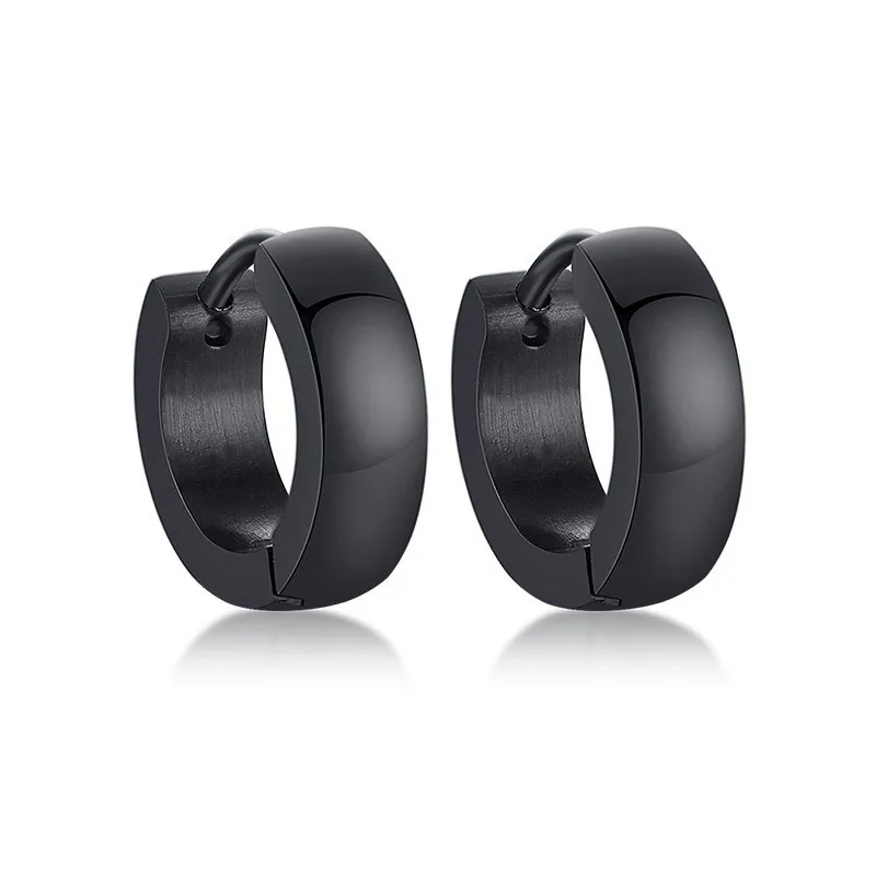 black color Мужские Серьги черные Huggie Hoop Guys Cyber corp. готический панк-рок нержавеющая сталь Средний круг Brincos - Окраска металла: black color