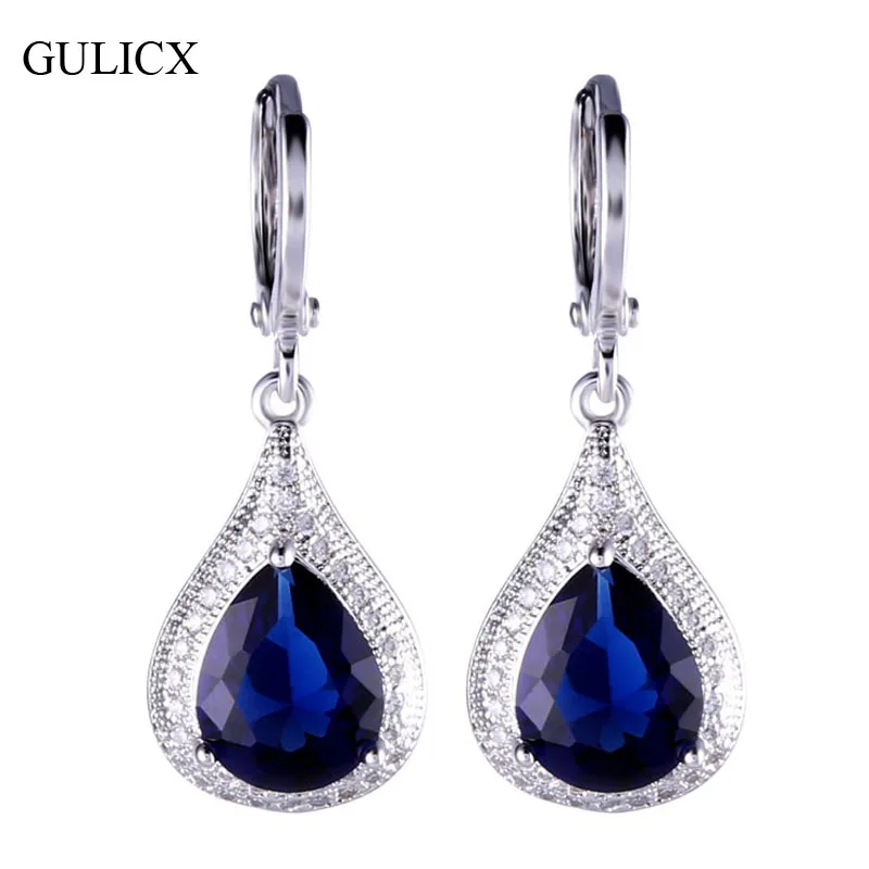 GULICX женские длинные белые золотые серьги синие в форме слезы с фианитом
