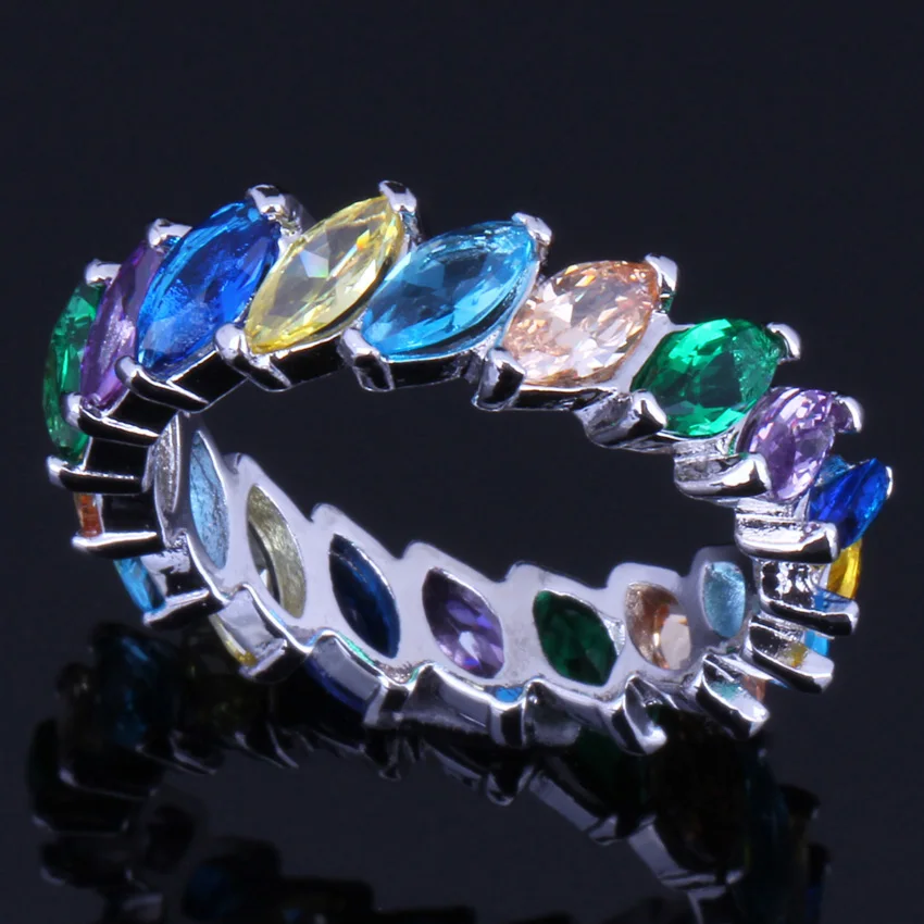 

Angelic Multigem Multicolor Brown Morganite Silver Plated Ring V0120