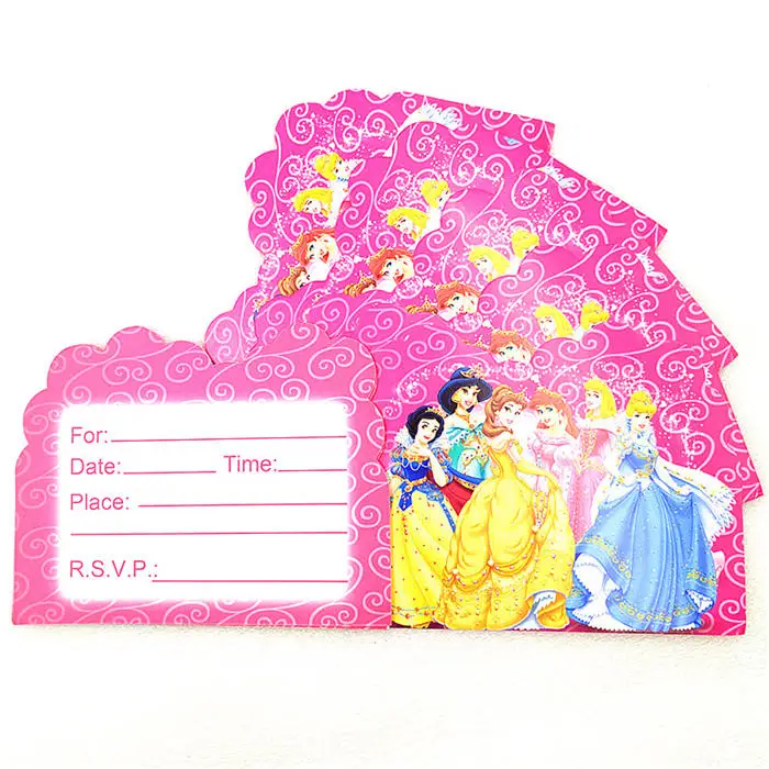 Invitation Card-10Pc Дисней Принцесса Тема Мультфильм партия набор воздушные шары посуда тарелка салфетки баннер день рождения коробка конфет детский душ вечерние украшения - Цвет: Invitation Card-10Pc