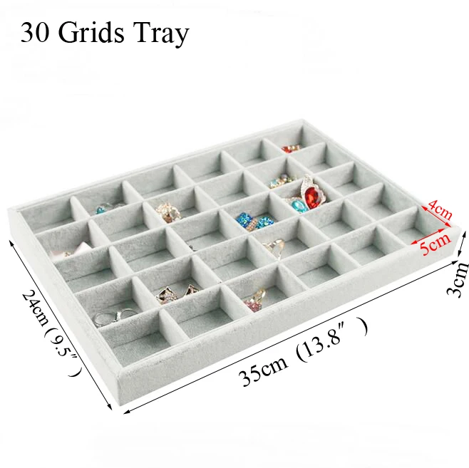 30 grids tray Мода ледяной серый бархат лоток ювелирных изделий ювелирные изделия коробка для хранения часы держатель ожерелье кольцо серьги кулон Дисплей Органайзер серии - Цвет: 30 grids tray