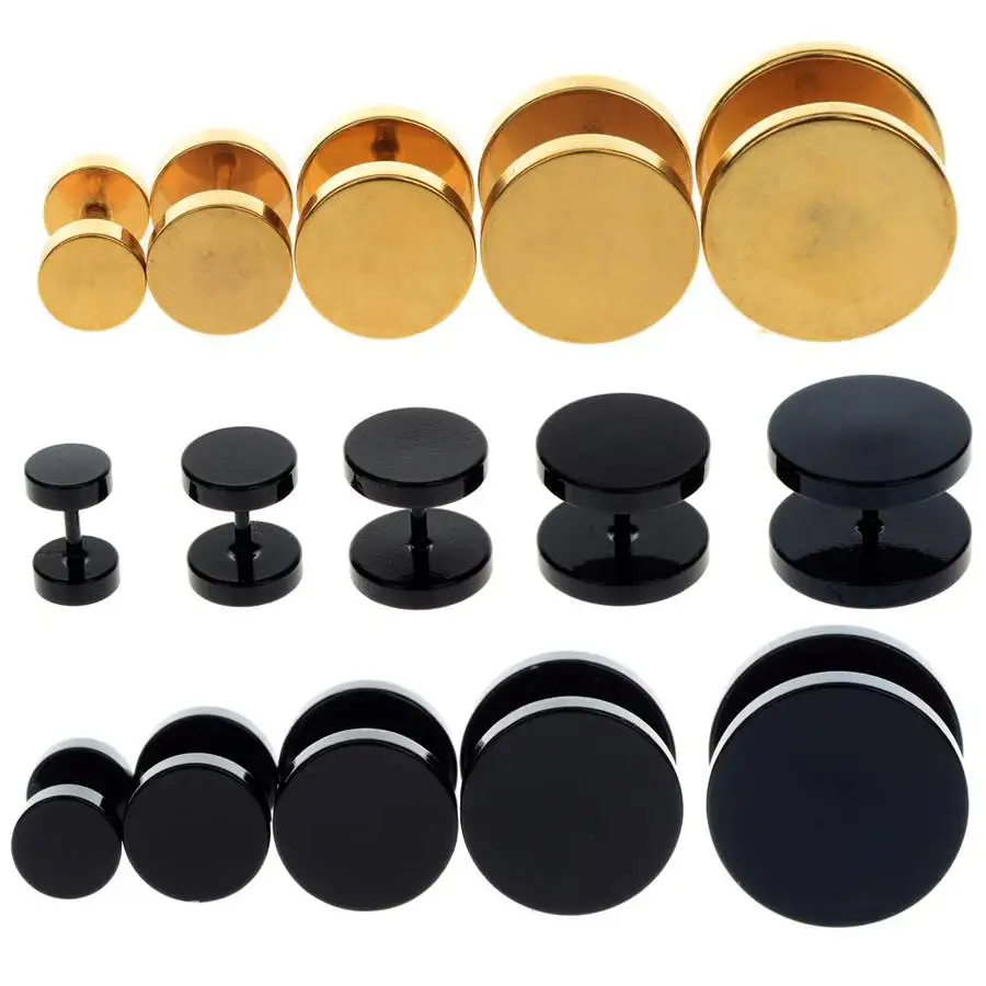 

120Pcs/lot punk Steel Ear Plugs Tunnels Piercing Body Jewelry Gold Fake Ear Expander Plugs and Tunnel Jewelry Black
