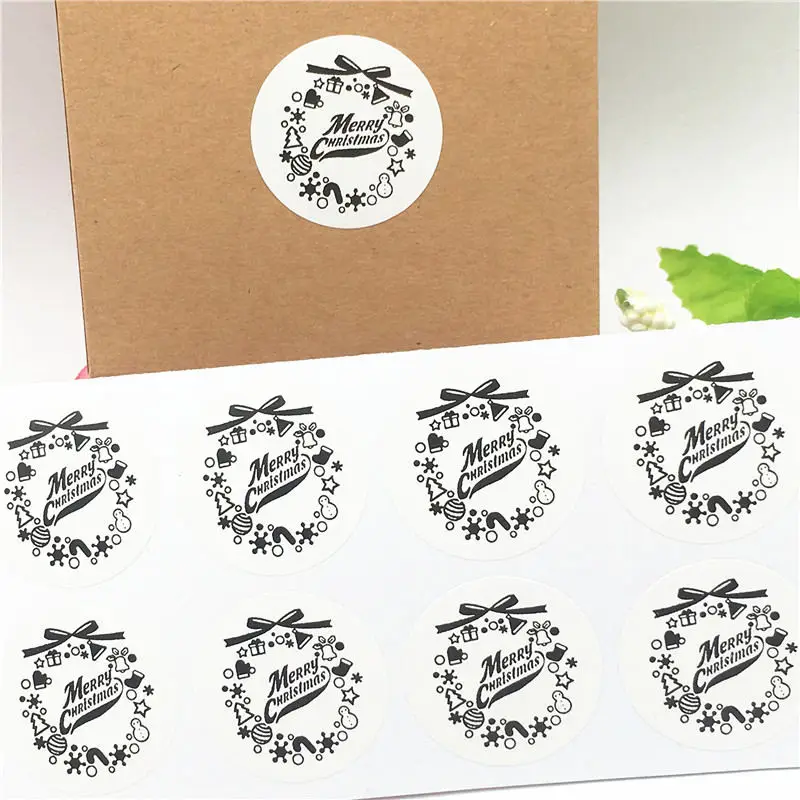 300 шт./лот самоклеющиеся крафт круглые бумажные наклейки для рождественской
