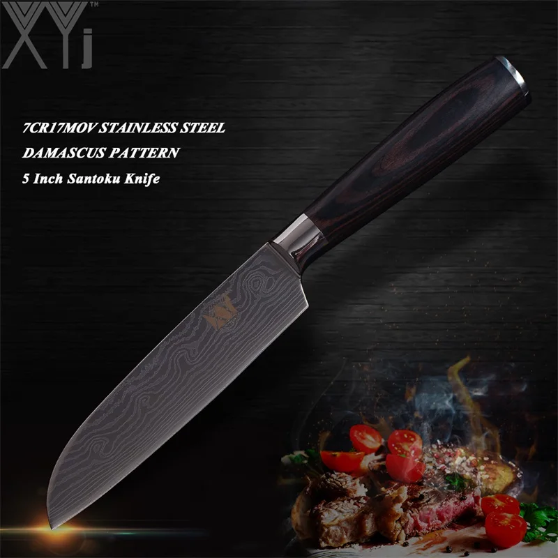 5 inch Santoku XYj Лидер продаж кухонный нож из нержавеющей стали высокоуглеродное лезвие Pakka кухонные ножи с деревянной ручкой инструменты для приготовления пищи из нержавеющей стали - Цвет: 5 inch Santoku