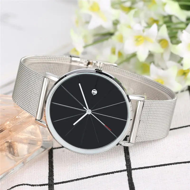 

Unique Women Watches Quartz Analog Black Steel Mesh Band Large Black Dial Business Birthday Gift montre femme reloj mujer