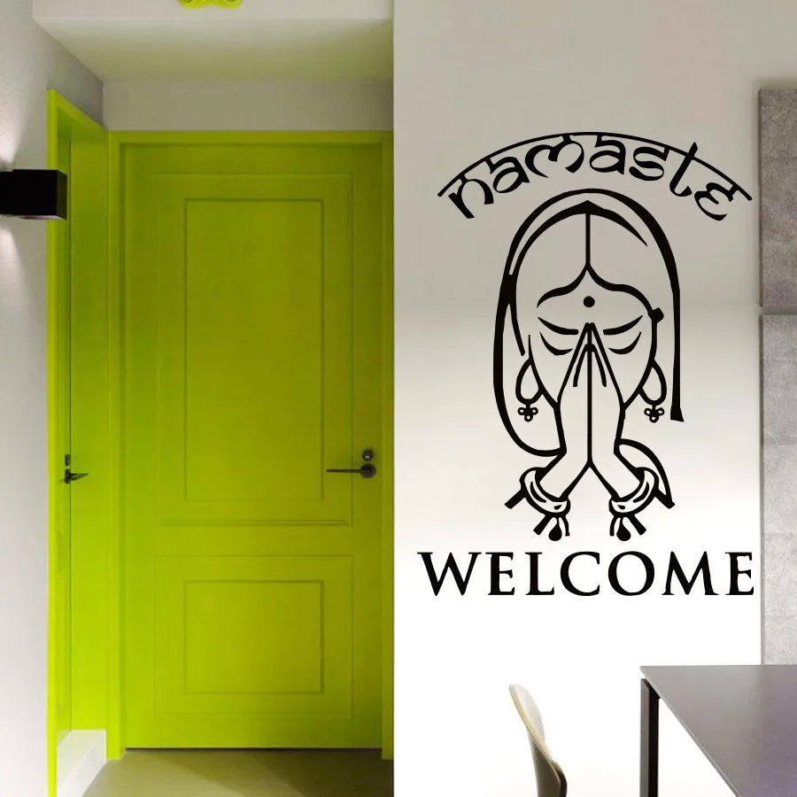 

Wall Vinyl Decals Indian Yoga Namaste Wall Stickers Home Decor Art Mural Lady Girl Welcome Wall Art Mural L738