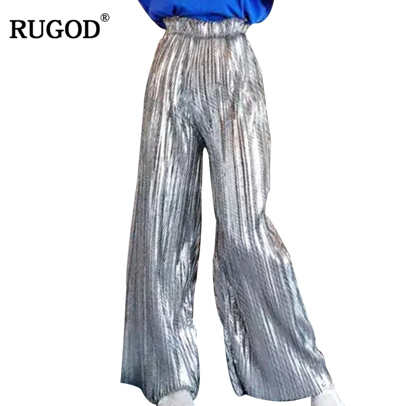 Женские плиссированные брюки RUGOD золотистые серебристые с высокой талией и