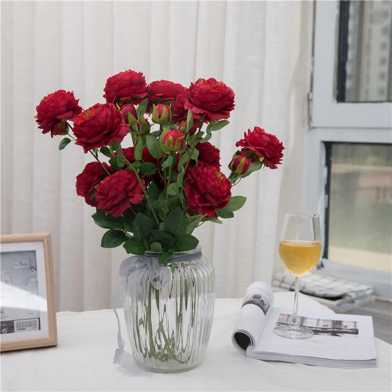 

65cm Silk Peony Artificial Flowers Bouquet 2 Big Head and 1 Bud Fake Flowers for Home Wedding Decoration indoor stage diy decor