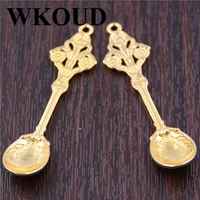 wkoud 10pcs antique golden dining spoon charm alloy pendant suitable for necklace earring jewelry diy production