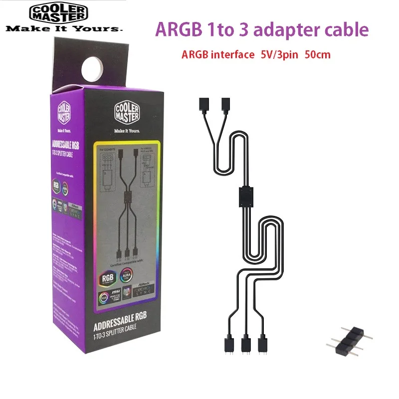 Cooler Master 1 до 3 3PIN 5 в RGB кабель адаптера вентилятора чехол для компьютера вентилятор Соединительный кабель совместимый ARGB расширение для MSI ASUS