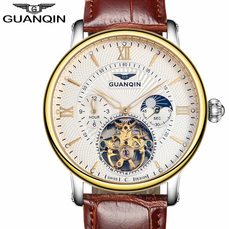 

Mens Watches Top Brand Luxury GUANQIN Watch Men Sport Tourbillon Automatic Mechanical Leather Wristwatches Relogio Masculino
