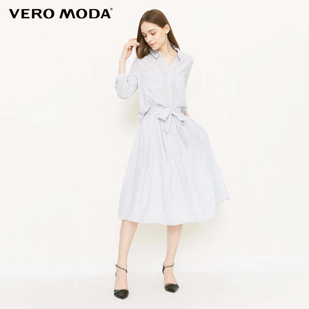 Vero Moda 2019 Весна и лето v образный вырез полосатый 3/4 рукава шифоновая рубашка |