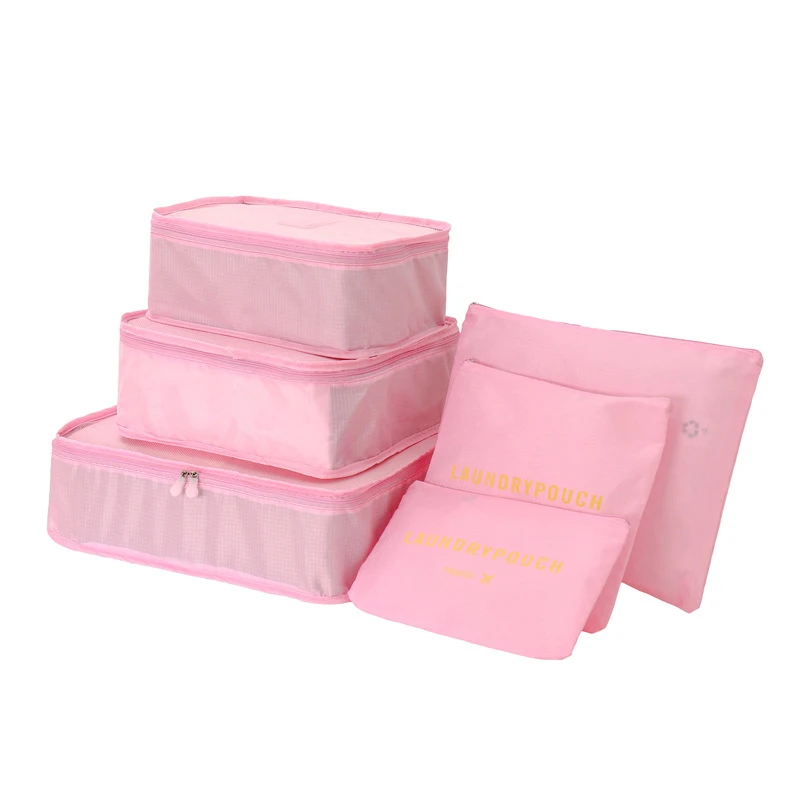 Pink Нейлоновая Упаковка Куб дорожная сумка система прочная 6 штук набор большой емкости сумки унисекс Одежда Сортировка организовать оптом - Цвет: Pink