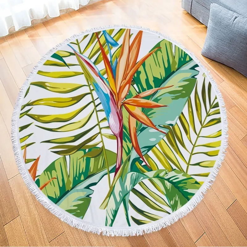 Мягкое Круглое пляжное полотенце из микрофибры с цветочным принтом и листьями