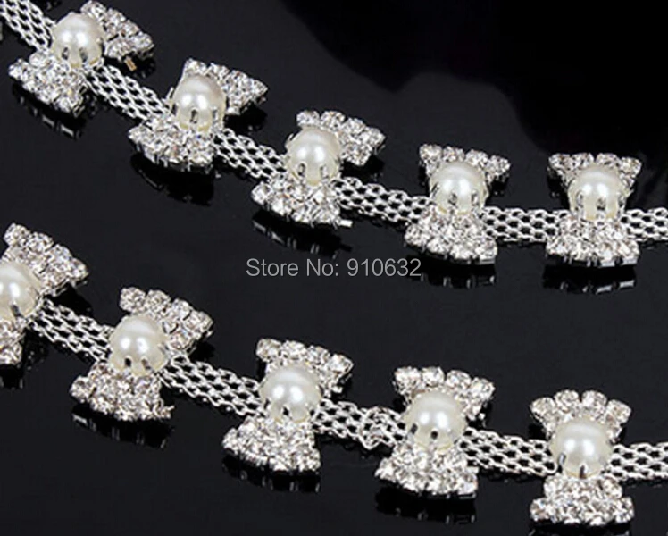 Полукруглая лента в форме банта с жемчугом и кристаллами 1 ярд|trim top|trim plantrhinestone