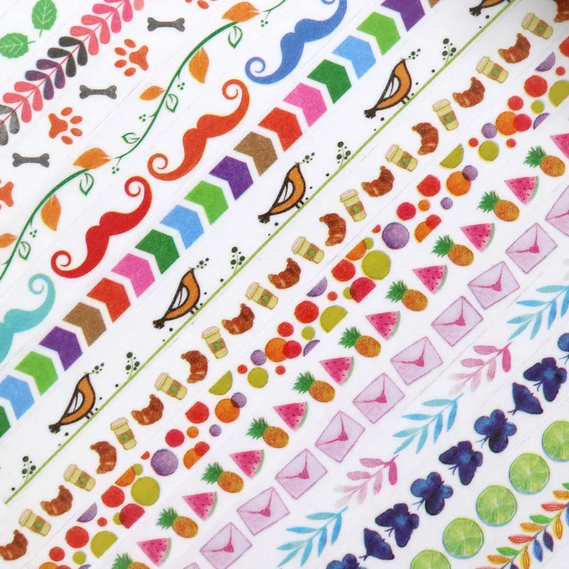 Декоративная лента 10 м * 8 мм с изображением милых цветов еды животных дневника