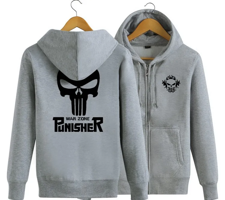2017 Каратель толстовки с черепами для мужчин молния Фитнес Повседневная Флисовая