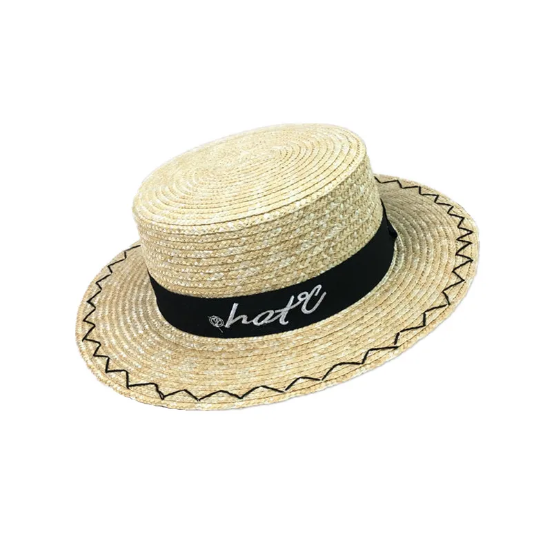 

Flat top wheat straw hat for Women Summer Beach Sun hats outing Panama hat