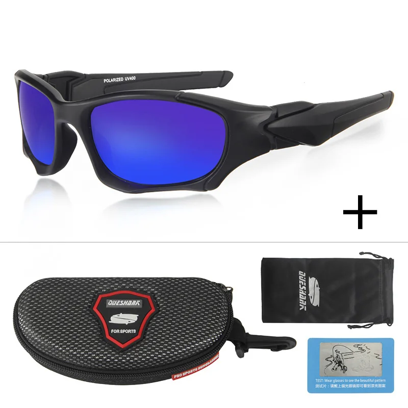 Blue Lens QUESHARK крутая дизайнерская оправа HD поляризованные солнцезащитные очки для рыбалки, очки для мужчин и женщин, для пешего туризма, бега, гольфа - Цвет: Blue Lens