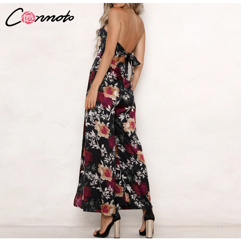 Conmoto, без бретелек, Feminino,, Летний комбинезон, Цветочный, Boho, пляжный комбинезон, широкие, длинные, с открытой спиной, комбинезоны, комбинезоны