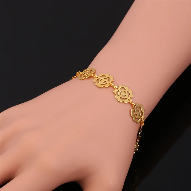 Flower Jewelry Bracelet And Necklace Set Rose/Yellow Gold/Silver Color Costume For Women Gift NH1622 | Украшения и аксессуары