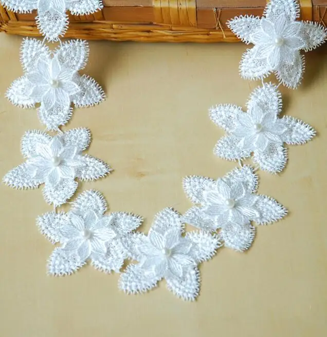 91cm white H607 7,5 см жемчужный цветок DIY растворимые Свадебные Кружева отделка Вязание вышитые ручной работы Лоскутные Ленточные швейные принадлежности ремесло - Цвет: 91cm white