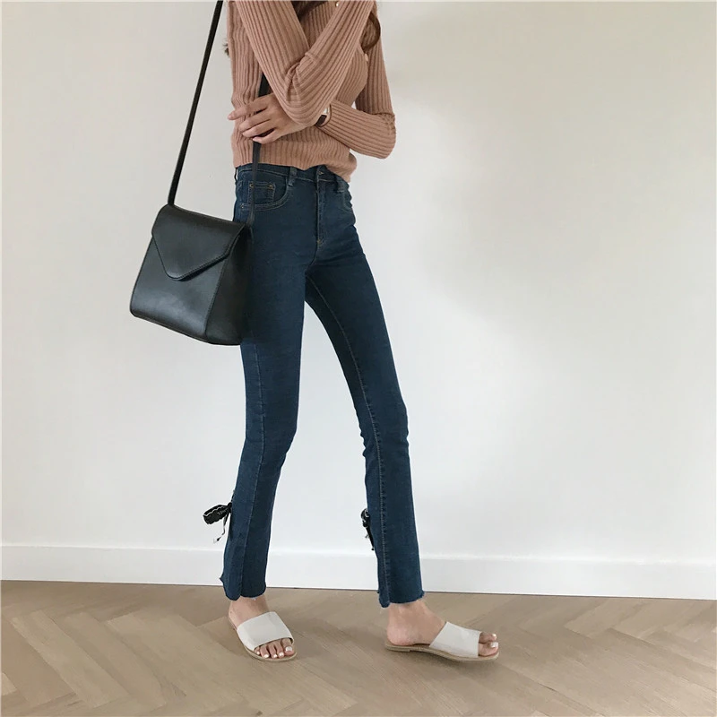 HziriP Корея Chic Высокая талия узкие джинсовые штаны Для женщин 2018 Новое поступление