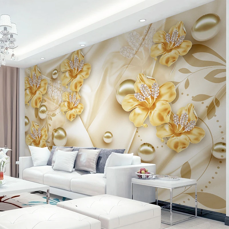 Фотообои на заказ 3D стерео золотые цветы алмазная бижутерия обои для фотографий