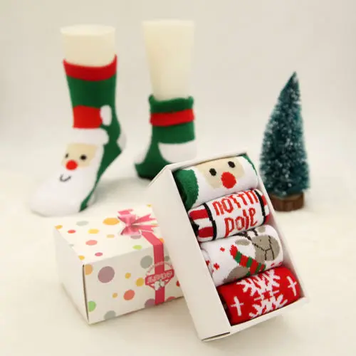 4 пары рождественских подарков Повседневная хлопковая Милая мультяшная