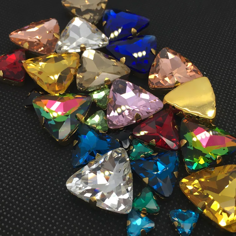 All Color 18mm 23mm Sew On Triangle Glass Crystal Stone with claw setting For sewing | Украшения и аксессуары