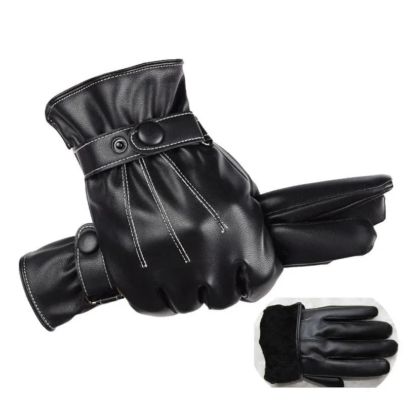 Мужские классические черные зимние кожаные перчатки для спорта на открытом