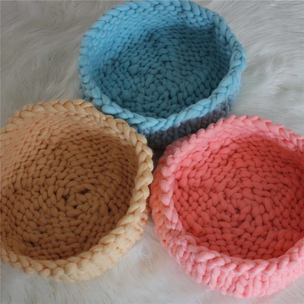 Оптовая продажа 3 шт./лот различные цвета вязаная корзина из толстой пряжи миска