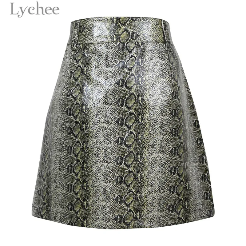 Модная женская юбка Lychee из змеиной кожи мини на молнии с высокой талией