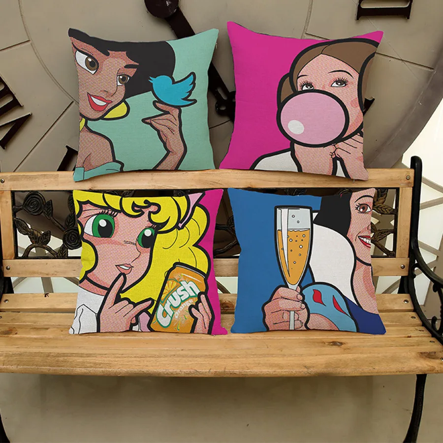 American Girls Pop Art Printing Cushion Cover Fashion High Quality Cotton Linen Car Sofa Decorative Throw Pillowcase cojines