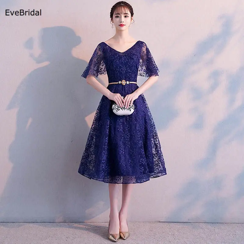 

New A Line Lace Sashes Half Sleeve Knee Length Bridesmaid Dresses Wedding Party Dress Size 4 6 8 10 12 14 16