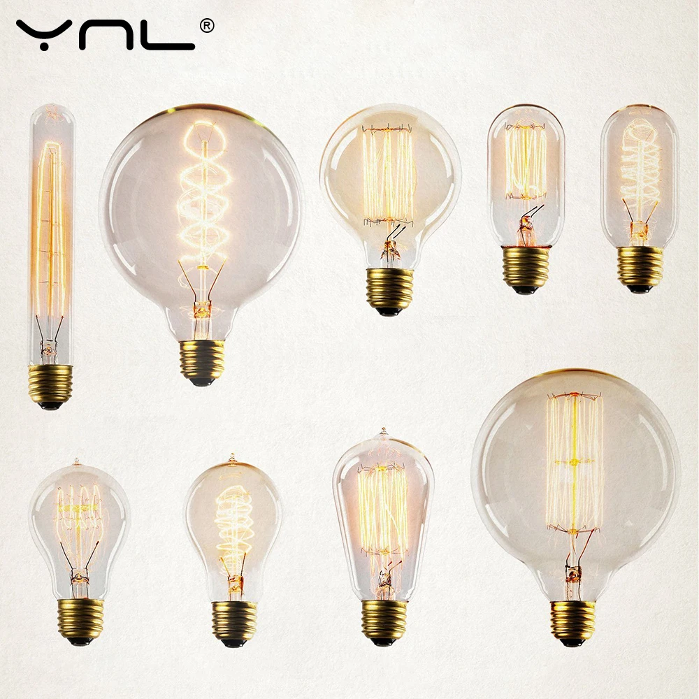 2 шт./лот Ampoule винтажная лампа Эдисона E27 220 в 40 Вт T10 ST64 A19 T45 G80 G95 G125 накаливания