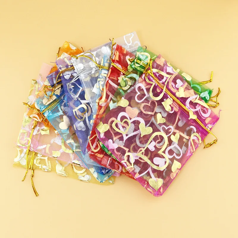 

100pcs Heart Jewelry Organza Bags Candy Gift Packaging Bag Wedding Birthday Christmas Gift Packing Bag Pouch 7*9 10*12 13*18cm